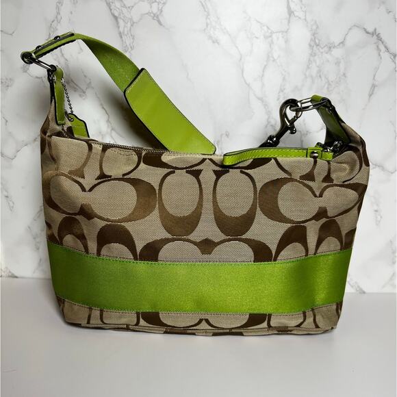 Coach Signature Stripe Khaki and Like Purse - Picture 8 of 13